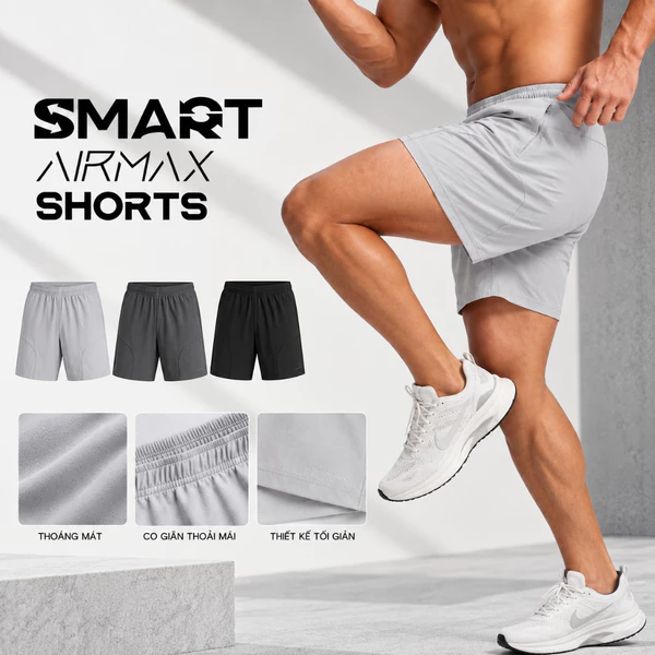 Quần short gió nam SMART AIRMAX SHORTS TORANO Thoáng Mát, Co Giãn Thoải Mái HSBW800