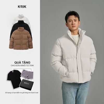 Áo Khoác Phao Nam KRIK Form Regular Chất Liệu Nhồi Bông Bền Nhẹ Thiết Kế Cổ Trụ Basic AK5150