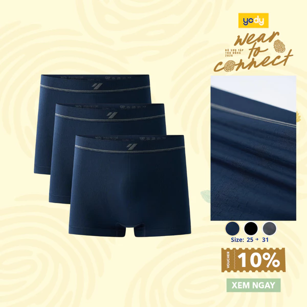 Combo 3 quần lót boxer nam yody dệt liền cạp mềm, kháng khuẩn,thấm hút tốt MCUN26A005