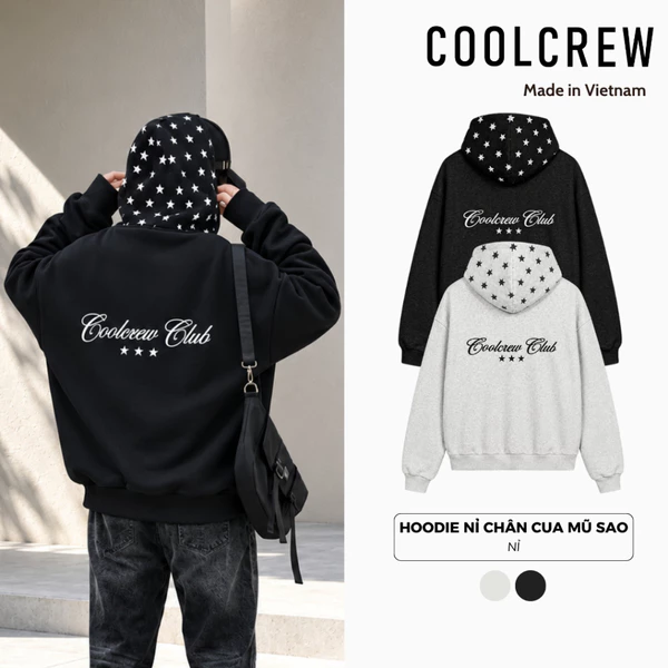 Áo Hoodie Nỉ Chân Cua Mũ Sao 𝐂𝐎𝐎𝐋𝐂𝐑𝐄𝐖 420gsm Form Rộng In Chữ Phong Cách Streetwear Unisex AKD197