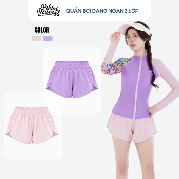Quần bơi nữ dáng ngắn 2 lớp cao cấp đi biển - Bikini Passport - BS543_PK