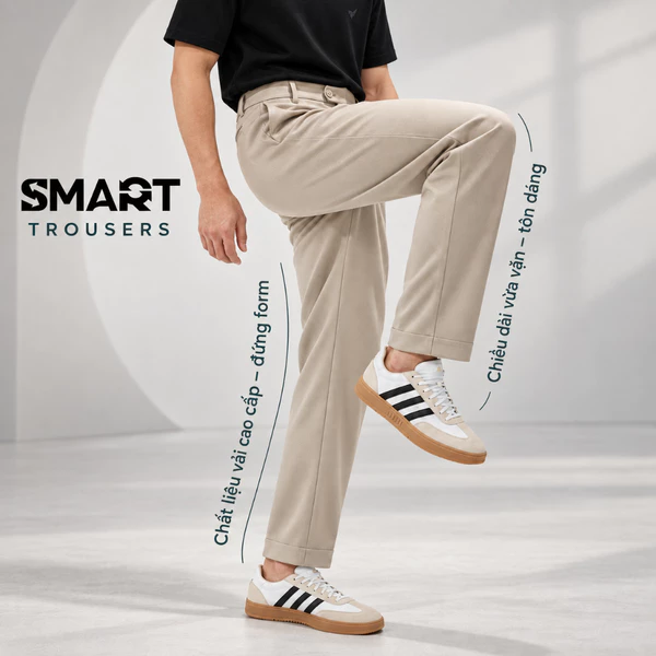 Quần âu nam SMART TROUSERS TORANO slimfit trơn cạp chun túi chéo thêu logo GABT892
