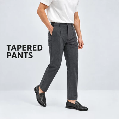 Quần âu TAPERED PANTS TORANO relaxedfit trơn phối cạp chun thêu logo  vừa vặn, tôn dáng tự nhiên GABT506