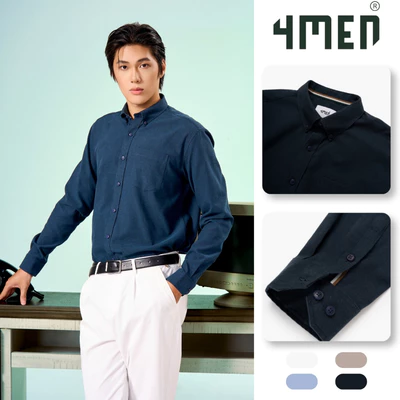 Áo sơ mi oxford nam tay dài 4MEN SM158 cổ button down, form regular, vải trơn cao cấp đẹp dày dặn, thấm mồ hôi