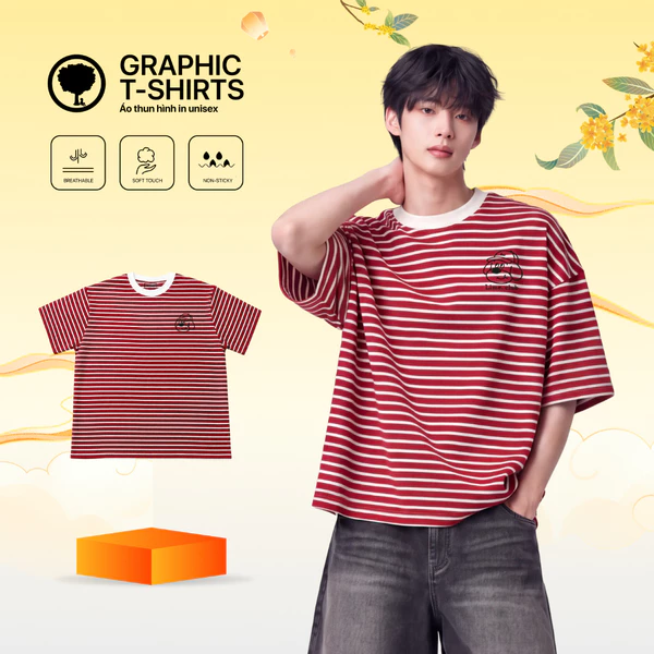 Áo Thun Sọc Ngang Unisex Boxy Fit Daily Stripe LIMEORANGE LU26101117