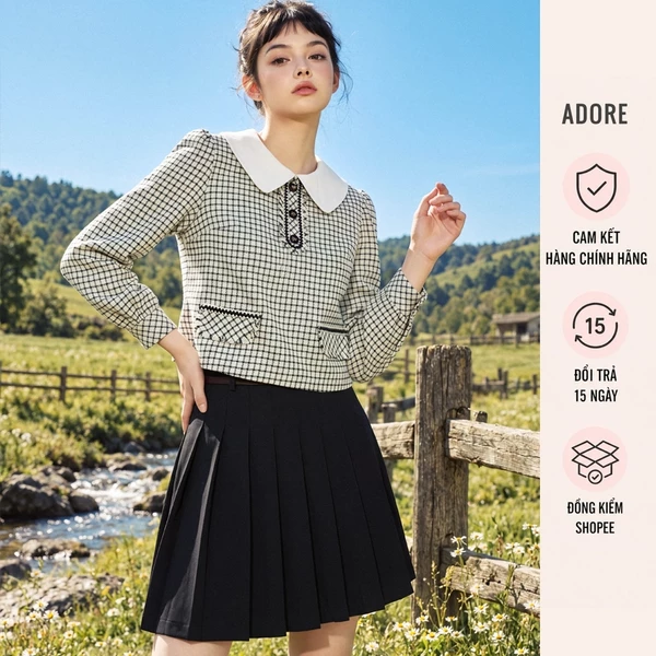 Chân váy mini Đen xếp ly kèm belt - 613SK2020 ADORE