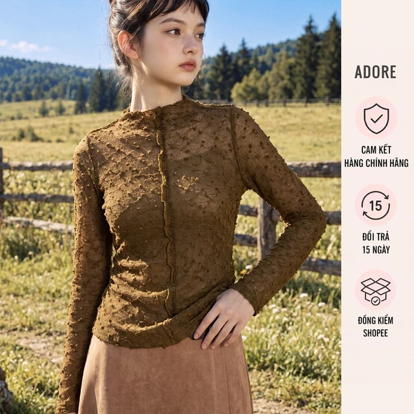 Áo dài tay thun hạt nổ màu chocolate - 612TS3124 ADORE