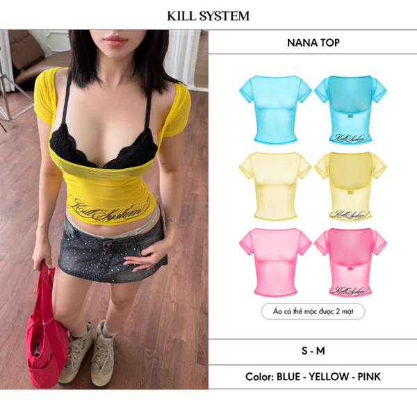 Áo xuyên thấu hở lưng in chữ co giãn NANA - 𝐊𝐈𝐋𝐋 𝐒𝐘𝐒𝐓𝐄𝐌