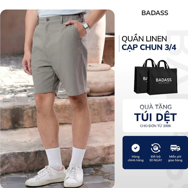 Quần Short Nam BADASS Linen Cạp Chun Form Relax Thoáng Mát Rộng Rãi Dễ Phối QSDOL704