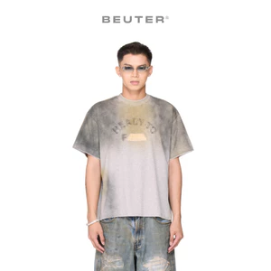 Áo thun boxy tay ngắn phun sơn thêu chữ - BEUTER® “READY-TO-F___” SPRAY BOXY T-SHIRT - GREY