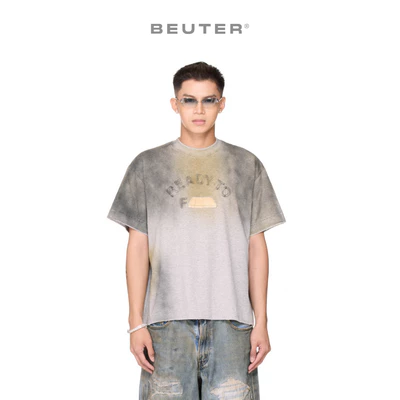 Áo thun boxy tay ngắn phun sơn thêu chữ - BEUTER® “READY-TO-F___” SPRAY BOXY T-SHIRT - GREY