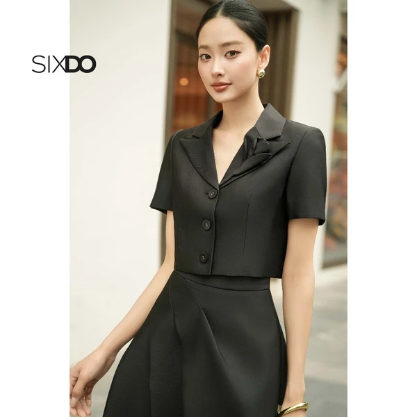 Áo vest dáng ngắn đính hoa SIXDO (Black 3D Flower Taffeta Vest)