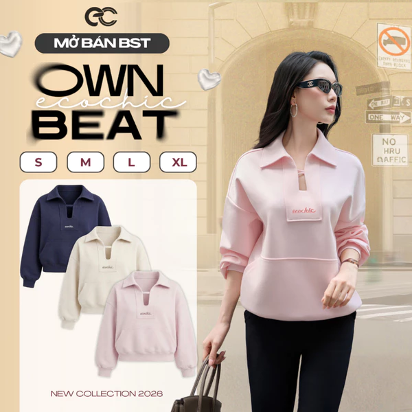 Áo Sweater Polo ECOCHIC SB07 Cổ Vuông Phối Dây Có Túi Đựng Logo Thêu Chất Liệu Nỉ Cao Cấp Mềm Mịn Chính Hãng