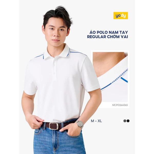 Áo Polo Nam Yody Ngắn Tay Regular Chờm Vai Thân Trước MCPO26A065