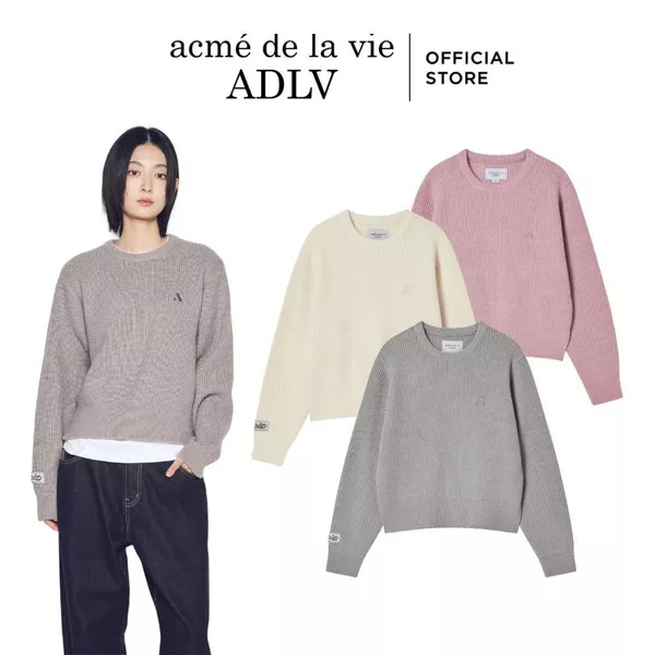 Áo Len ADLV Nữ A Symbol dáng Classic màu Xám/Trắng ngà/Hồng- Hàng chính hãng