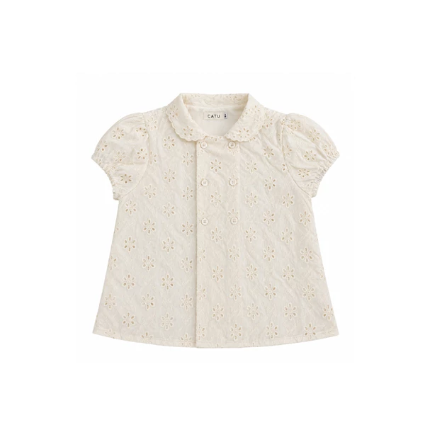 TUBYCATU Áo Kiểu Nữ Babydoll Eunice Lace Cổ Peter Pan Thêu Hoa Tay Phồng Nữ Tính