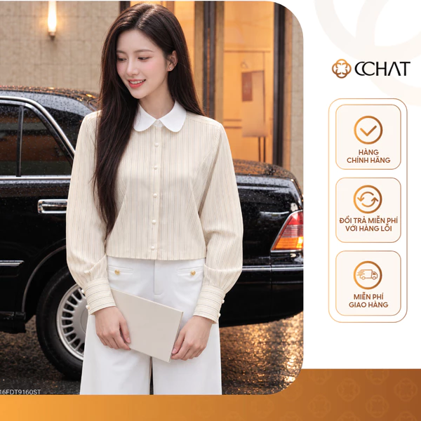 Áo Sơ Mi Nữ 𝐂𝐂𝐇𝐀𝐓 Dáng Suông Daisy Cổ Pan Bo Tròn Hiện Đại Chất Liệu Mềm Mại 16FDT9160ST