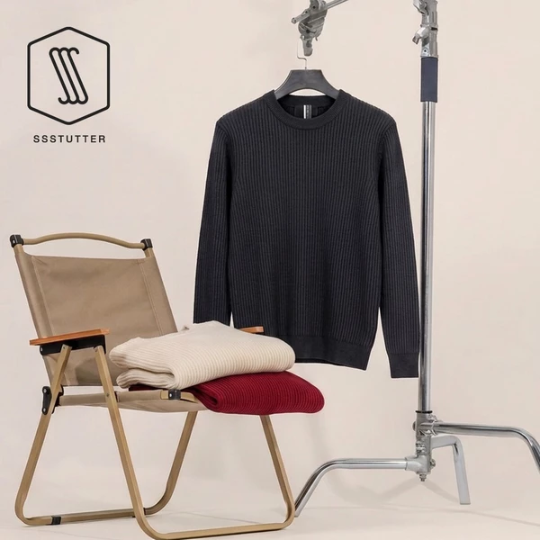 Áo Len Nam Cổ Tròn SSSTUTTER SOFT RIB KNIT Dệt Gân Dài Tay Form Basic Thu Đông