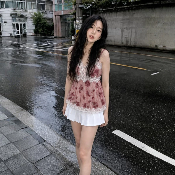 TUBYCATU Áo Hai Dây Nữ Rosabella Hoa Phối Ren Dáng Xòe Babydoll Ngọt Ngào Nữ Tính