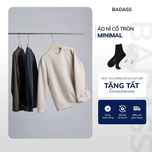 Áo Nỉ Nam Cotton BADASS Cổ Tròn Form Regular Vải Texture Giữ Ấm Tốt - ANTTK618