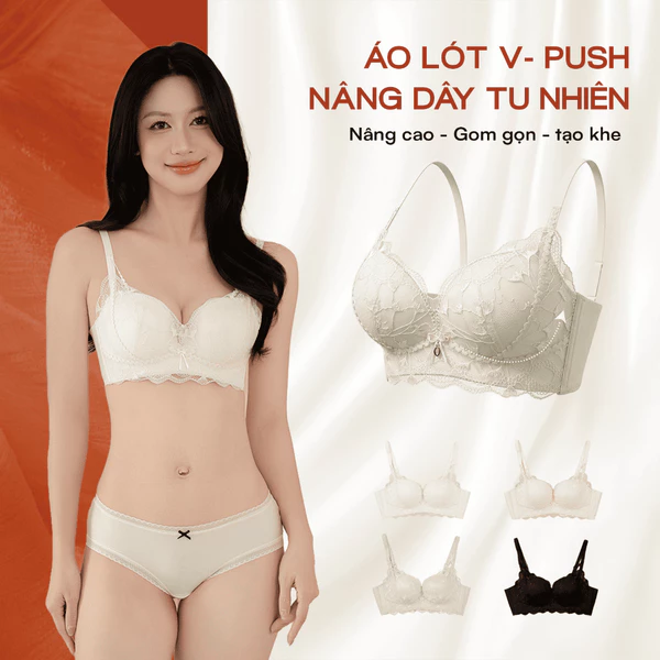 Áo Lót Nâng Ngực Vpush Mút Dày 3cm Venus Charm, Không Gọng Nâng Ngực Tạo Khe Tự Nhiên Phối Ren 5601