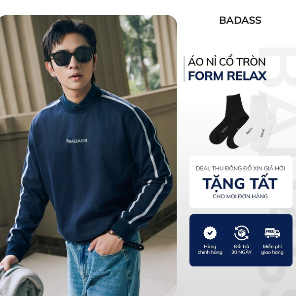 Áo nỉ cổ tròn nam BADASS chất liệu texture form relax mềm thoáng, giữ form, kháng nhăn xù trẻ trung tôn dáng - ANHTK615