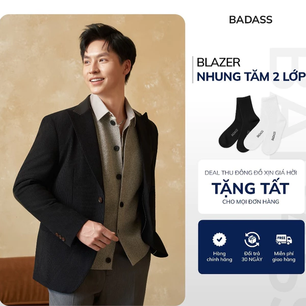 Áo blazer nam BADASS chất nhung tăm phối da PU trẻ trung sang trọng lịch lãm giữ form không nhăn - ABZTK601