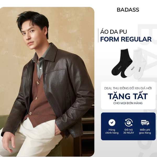 Áo Da PU Nam BADASS Form Regular Cổ Đức 2 Lớp Chắn Gió Màu Đen Nâu Chắn Gió Thời Trang-AKHTK607