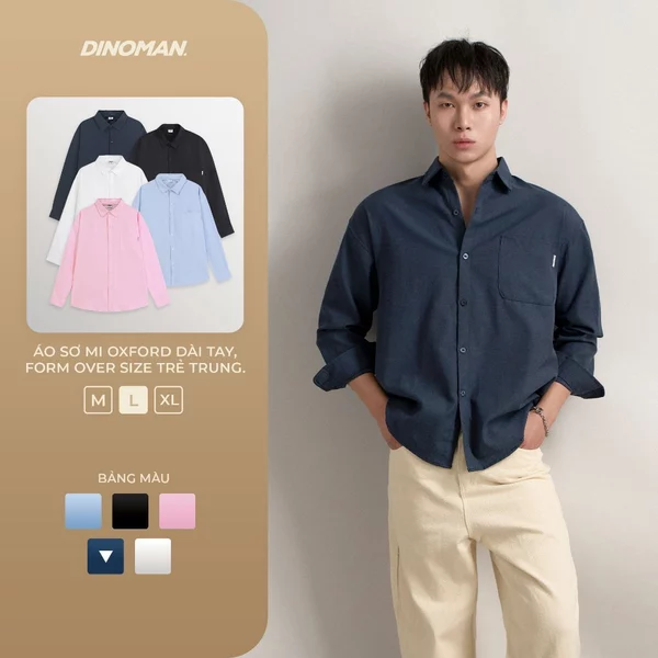 Áo Sơ Mi Dài Tay Nam Nữ DINOMAN Vải Oxford Dày Dặn Thấm Hút Tốt Form Oversize - SM03