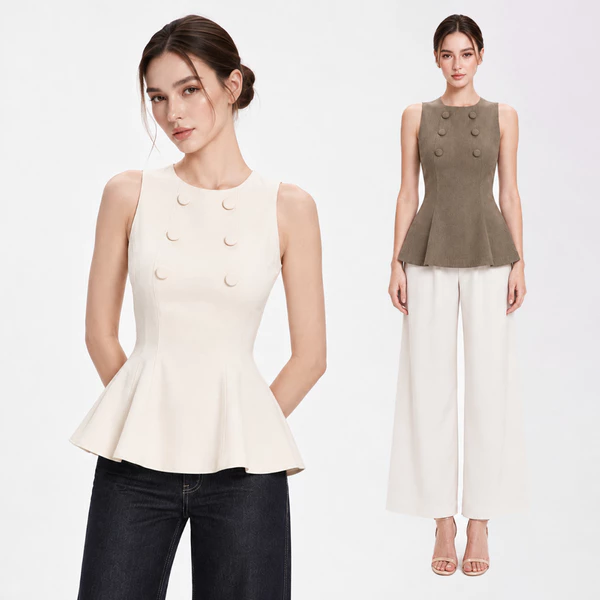 RECHIC Áo kiểu Cloudy chiết eo sát nách dáng peplum thanh lịch
