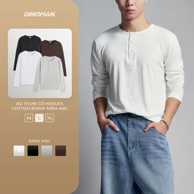 Áo thun cổ Henley DINOMAN Cotton Borip Mềm Mại Thoáng Mát Co Giãn Linh Hoạt Đi Học Đi Chơi AP012