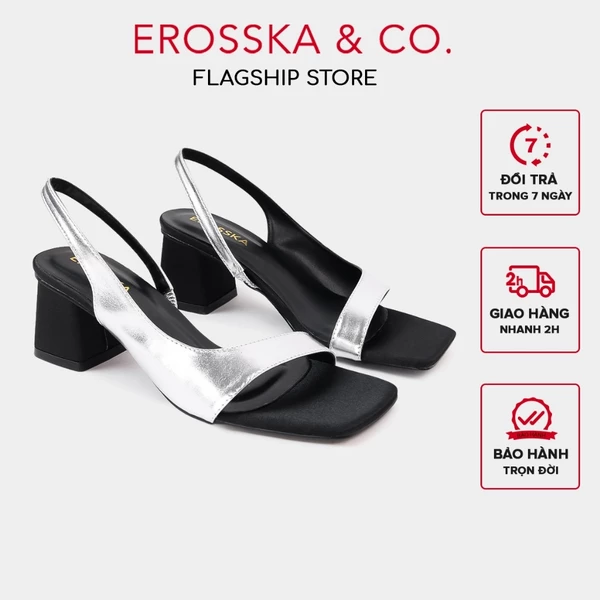 Erosska - Giày sandal cao gót mũi vuông  kiểu dáng sang trọng thời trang bạc cao 6cm - EM141