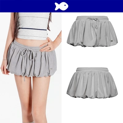 Chân váy xám ngắn dáng bí xòe DKMV kèm quần trong lưng chun thắt nơ thiết kế logo inox hình Cá Gwyneth Set | K-SET7-V-X