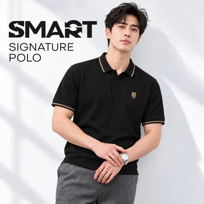 Áo polo nam SMART SIGNATURE POLO TORANO trơn bo kẻ ngắn tay, form chuẩn HSTP904