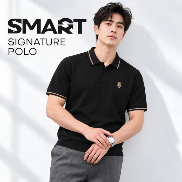 Áo polo nam SMART SIGNATURE POLO TORANO trơn bo kẻ ngắn tay, form chuẩn HSTP904