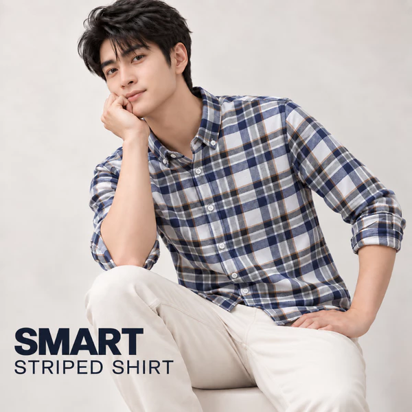 Sơ mi dài tay kẻ STRIPED SHIRT TORANO Checkerboard chuẩn form DATB417