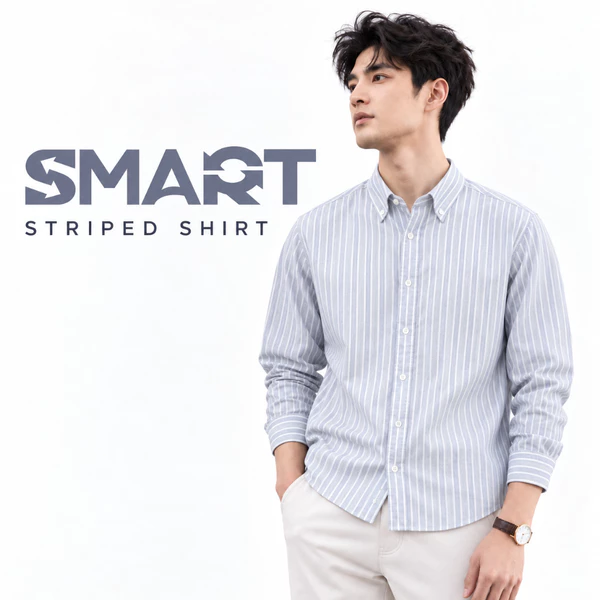 Sơ mi dài tay STRIPED SHIRT TORANO kẻ dọc premium thêu chữ ký ở nẹp cúc thiết kế nam tính lên GATB524