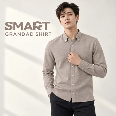 Sơ mi dài tay GRANDAD SHIRT TORANO trơn premium thêu logo ở thép tay mềm mại, thoáng khí GATB511