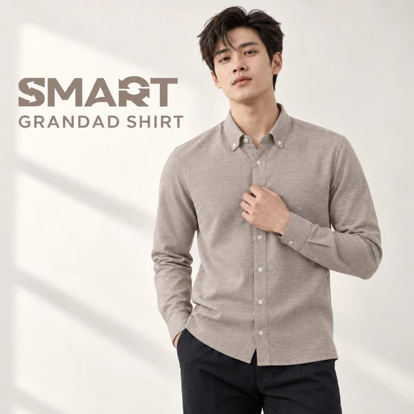 Sơ mi dài tay GRANDAD SHIRT TORANO trơn premium thêu logo ở thép tay mềm mại, thoáng khí GATB511