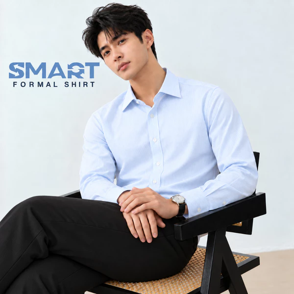 Sơ mi dài tay FORMAL SHIRT TORANO kẻ dọc nhỏ thêu logo ở thép tay phong cách trẻ trung, hiện đại GATB519