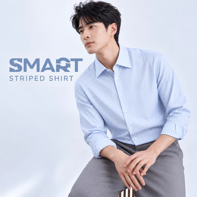 Sơ mi dài tay STRIPED SHIRT TORANO kẻ dọc lớn thêu logo ở thép tay mềm mại, thoáng khí và thấm hút tốt GATB517