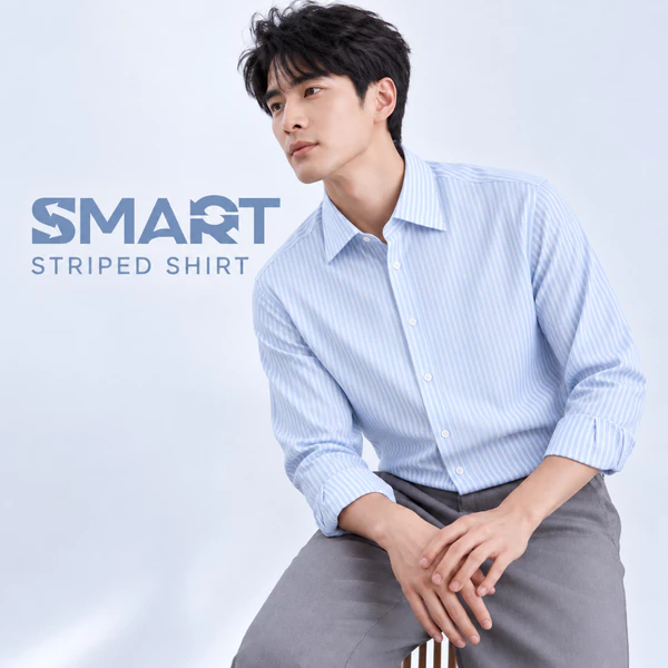 Sơ mi dài tay STRIPED SHIRT TORANO kẻ dọc lớn thêu logo ở thép tay mềm mại, thoáng khí và thấm hút tốt GATB517