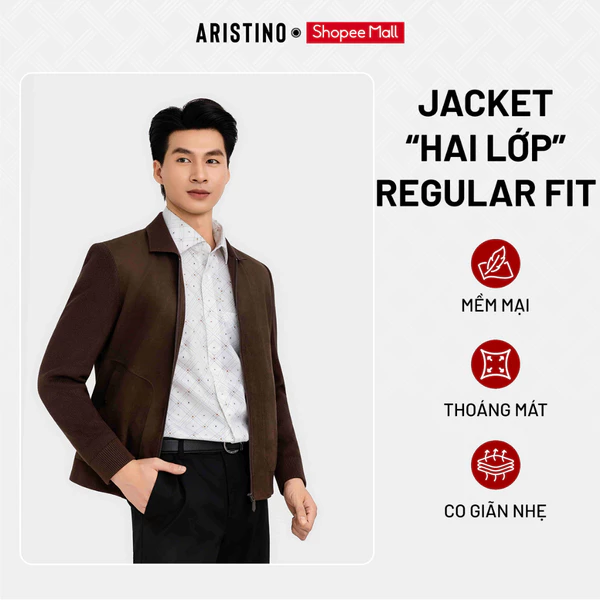 ARISTINO Áo Khoác Nam Regular Fit Hai Lớp Lót Trần Bông Giữ Ấm Đứng Phom Cổ Đức Bo Rib AJK701BH0