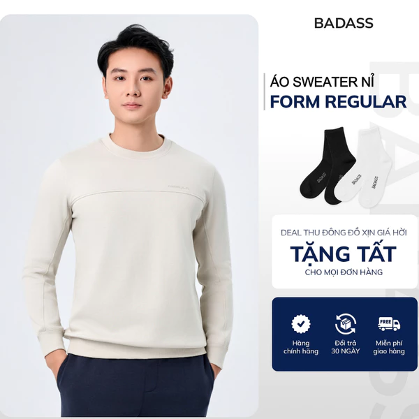 Áo Nỉ Nam BADASS Cổ Tròn Form Regular - Áo sweater nam dài tay họa tiết chất liệu cao cấp không bai xù - ANHTK619