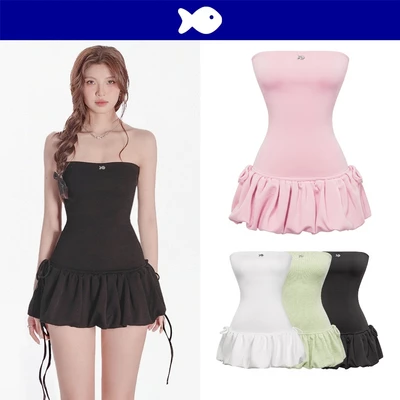 Đầm cúp ngực dáng ngắn xòe bồng DKMV thiết kế buộc nơ hông đáng yêu kèm quần trong Areum Dress|  K-D21