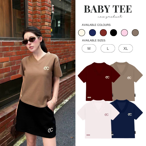Áo Phông Baby Tee Cổ Tim ECOCHIC B163 Chất Liệu Thun Mỹ Co Giãn 4 Chiều Vừa Vặn Local Brand Chính Hãng