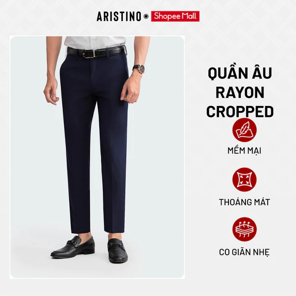 ARISTINO Quần Âu Nam Cropped ATR00803 Họa Tiết Kẻ Chìm Tinh Tế Quần Tây Công Sở Mềm Mại Thoáng Mát Co Giãn