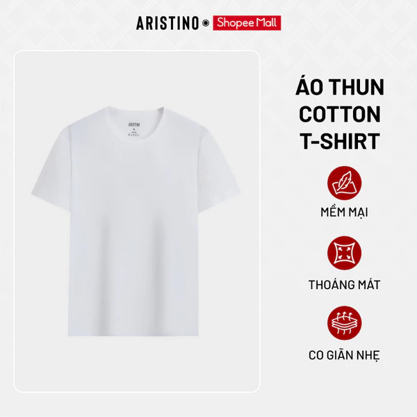 ARISTINO Áo Thun T-Shirt Nam Cotton Áo Phông Nam Cao Cấp, Chất Liệu Cotton Mềm Mại Thoáng Mát, Phom Mặc Thoải Mái AC22