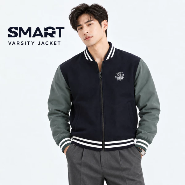 Áo khoác nỉ VARSITY JACKET TORANO can phối cổ bomber thêu logo ngực, trẻ trung, phong cách GWCS501