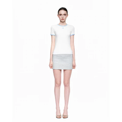 Eleven - Áo Thun Unisex Viền Tương Phản Thêu Mono | Màu Trắng Viền Xanh